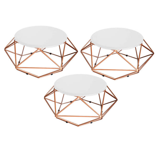 Kit 03 Mesa De Centro Life Industrial Pé Ferro Bronze Tampo M