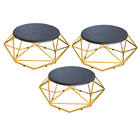 Kit 03 Mesa De Centro Life Industrial Pé Ferro Dourado Tampo