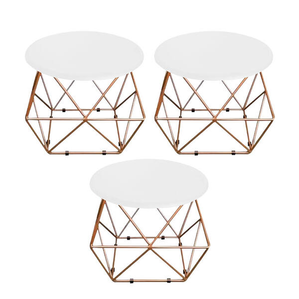 Kit 03 Mesa De Centro Lol Industrial Pé Ferro Bronze Tampo Ma