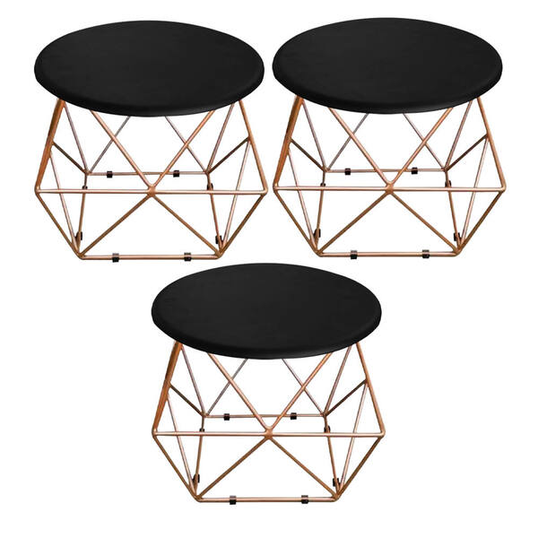 Kit 03 Mesa De Centro Lol Industrial Pé Ferro Bronze Tampo Ma