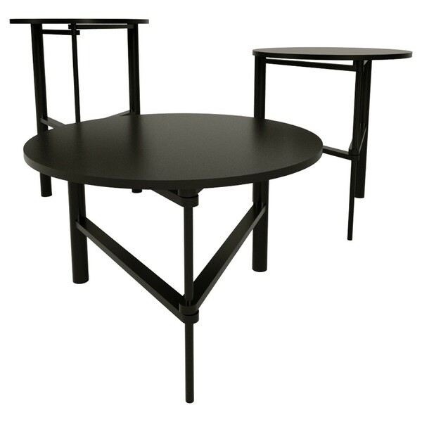 Kit 03 Mesas Lateral Sala De Estar Tours Gofrato Preto - Gran