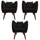 Kit 03 Poltrona Bia Pés Palito Suede Preto - D'classe Decor