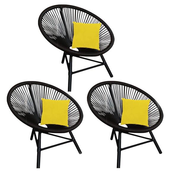 Kit 03 Poltrona Cadeira Corino Amarelo