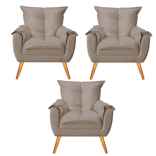 Kit 03 Poltrona Cadeira Jade Confort Decorativa Quarto Sala S