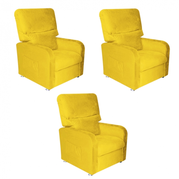 Kit 03 Poltrona Do Papai Reclinável 2 Em 1 Gran Stan Suede Am