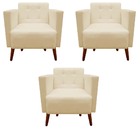 Kit 03 Poltronas  Decorativa Isa Pés Palito Suede Bege- D'cla