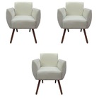 Kit 03 Poltronas  Decorativa Kelly Pés Palito Suede Bege- D'c