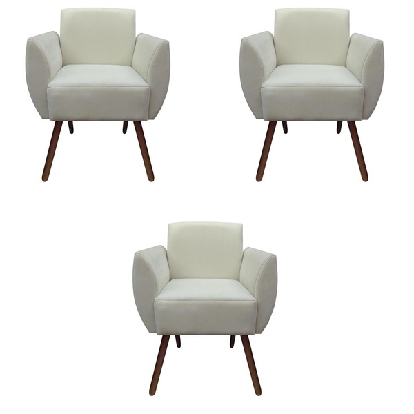 Kit 03 Poltronas  Decorativa Kelly Pés Palito Suede Bege- D'c