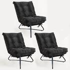 Kit 03 Poltronas Costela Ferro Industrial Suede Preto