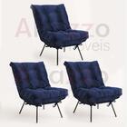 Kit 03 Poltronas Costela Industrial Ferro Preto Sala Suede Az