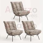Kit 03 Poltronas Costela Industrial Ferro Preto Suede Bege