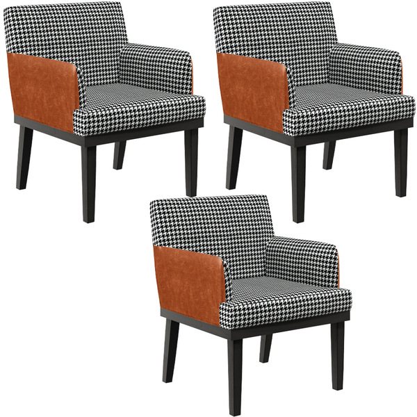 Kit 03 Poltronas Decorativa Base Preto Beatriz W01 Suede Pied