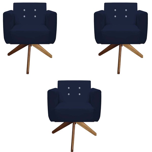 Kit 03 Poltronas Decorativa Duda Base Giratória C/strass Sued