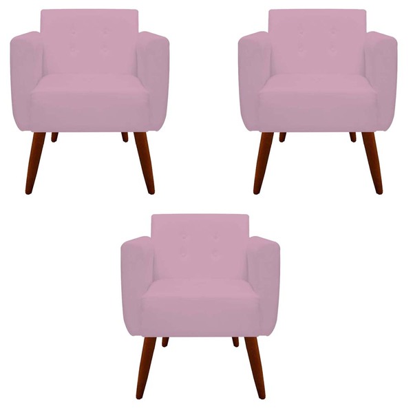 Kit 03 Poltronas Decorativa Duda Suede Rosa Bebê - D'classe D