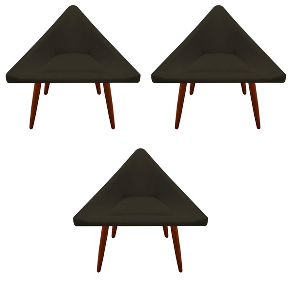 Kit 03 Poltronas Decorativa Ibiza Suede Marrom - D'classe Dec