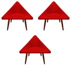 Kit 03 Poltronas Decorativa Ibiza Suede Vermelho - D'classe D