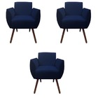 Kit 03 Poltronas Decorativa Kelly Pés Palito Suede Azul Marin