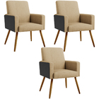 Kit 03 Poltronas Decorativa Maria W01 Pés Palito Linho Bege E