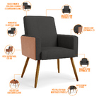 Kit 03 Poltronas Decorativa Maria W01 Pés Palito Linho Chumbo