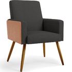 Kit 03 Poltronas Decorativa Maria W01 Pés Palito Linho Chumbo