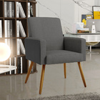 Kit 03 Poltronas Decorativa Maria W01 Pés Palito Linho Cinza