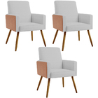 Kit 03 Poltronas Decorativa Maria W01 Pés Palito Linho Cinza