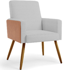 Kit 03 Poltronas Decorativa Maria W01 Pés Palito Linho Cinza