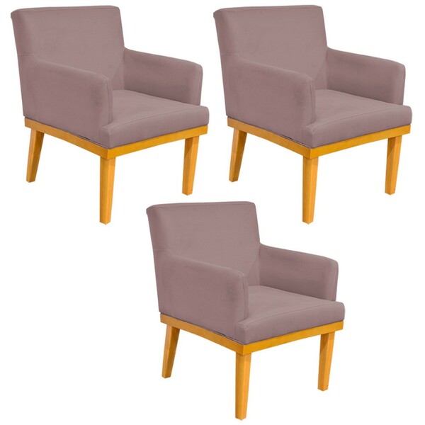 Kit 03 Poltronas Decorativa Para Sala De Estar Base Mel Beatr