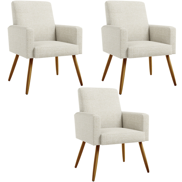 Kit 03 Poltronas Decorativa Para Sala De Estar Maria W01 Pés