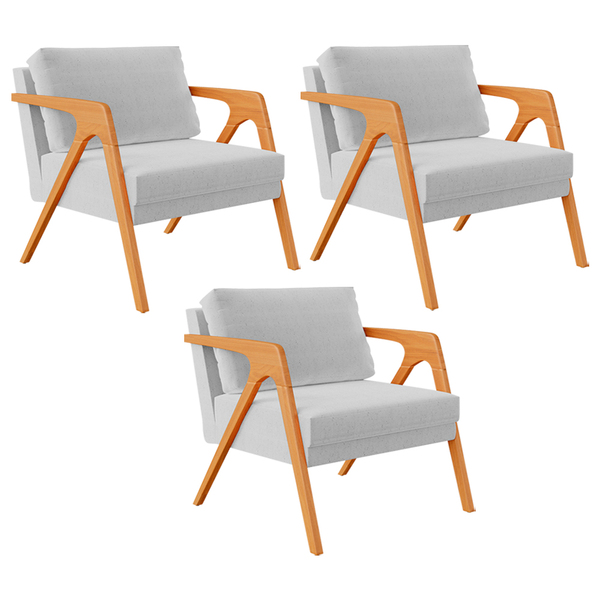 Kit 03 Poltronas Decorativa Para Sala Estar Pietra Estrutura