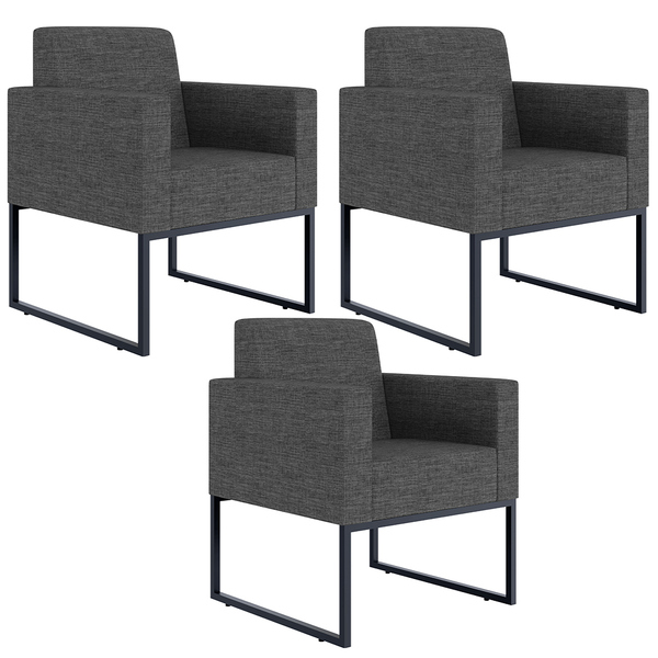 Kit 03 Poltronas Decorativa Sala E Recepção Base Fixa Metal H