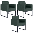 Kit 03 Poltronas Decorativa Sala Recepção Base Fixa De Metal