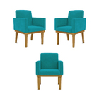 Kit 03 Poltronas Decorativas Base Reforçada Sala Quarta Azul