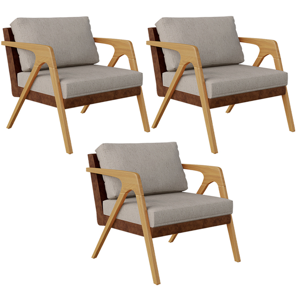 Kit 03 Poltronas Decorativas Para Sala De Estar Pietra L02 Co