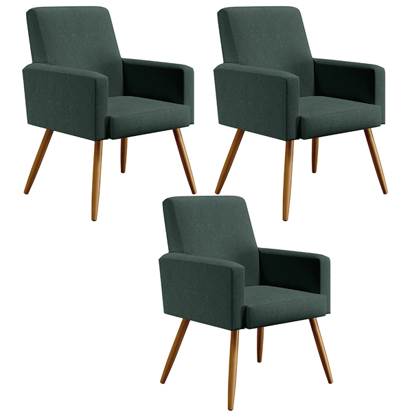 Kit 03 Poltronas Decorativas Para Sala Estar Maria W01 Pés Pa