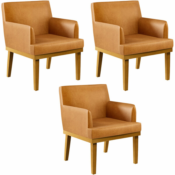 Kit 03 Poltronas Decorativas Sala De Estar Base Mel Beatriz W