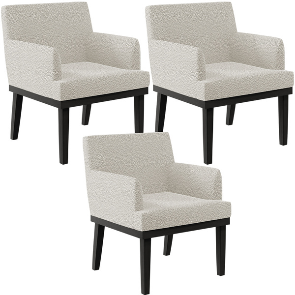 Kit 03 Poltronas Decorativas Sala De Estar Base Preto Beatriz