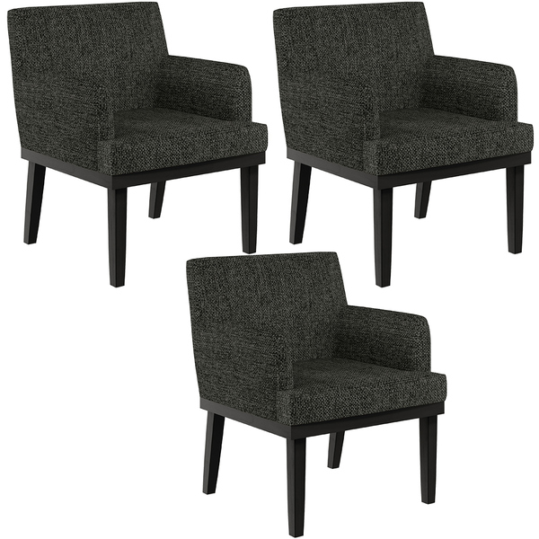 Kit 03 Poltronas Decorativas Sala De Estar Base Preto Beatriz