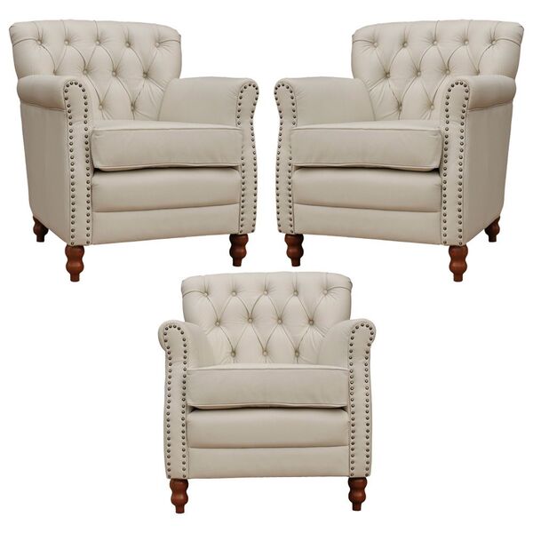 Kit 03 Poltronas Decorativas Sala De Estar Níger Pés Madeira