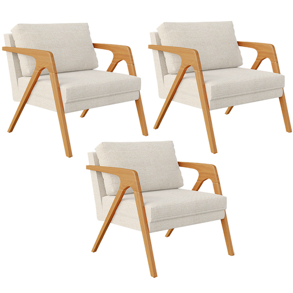 Kit 03 Poltronas Decorativas Sala Estar Pietra Estrutura De M