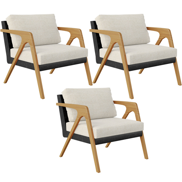 Kit 03 Poltronas Decorativas Sala Estar Pietra L02 Couríssimo