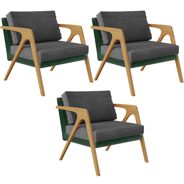 Kit 03 Poltronas Decorativas Sala Estar Pietra L02 Facto Verd