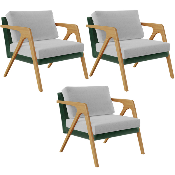 Kit 03 Poltronas Decorativas Sala Estar Pietra L02 Facto Verd