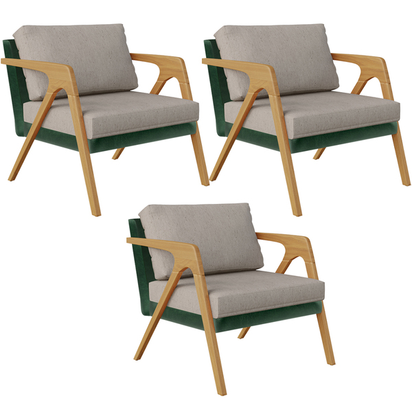 Kit 03 Poltronas Decorativas Sala Estar Pietra L02 Facto Verd