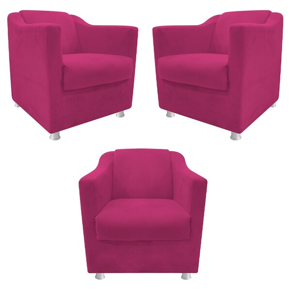 Kit 03 Poltronas Decorativas Tilla Suede Pink - Amarena Móveis