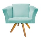 Kit 03 Poltronas Diana Base Giratória De Madeira Suede Azul T