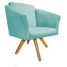 Kit 03 Poltronas Diana Base Giratória De Madeira Suede Azul T