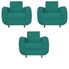 Kit 03 Poltronas Golden Pés Palito Suede Azul Tiffany - D'cla