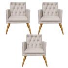 Kit 03 Poltronas Maria Capitonê Sala Recepção Suede Bege