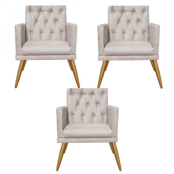 Kit 03 Poltronas Maria Capitonê Sala Recepção Suede Bege